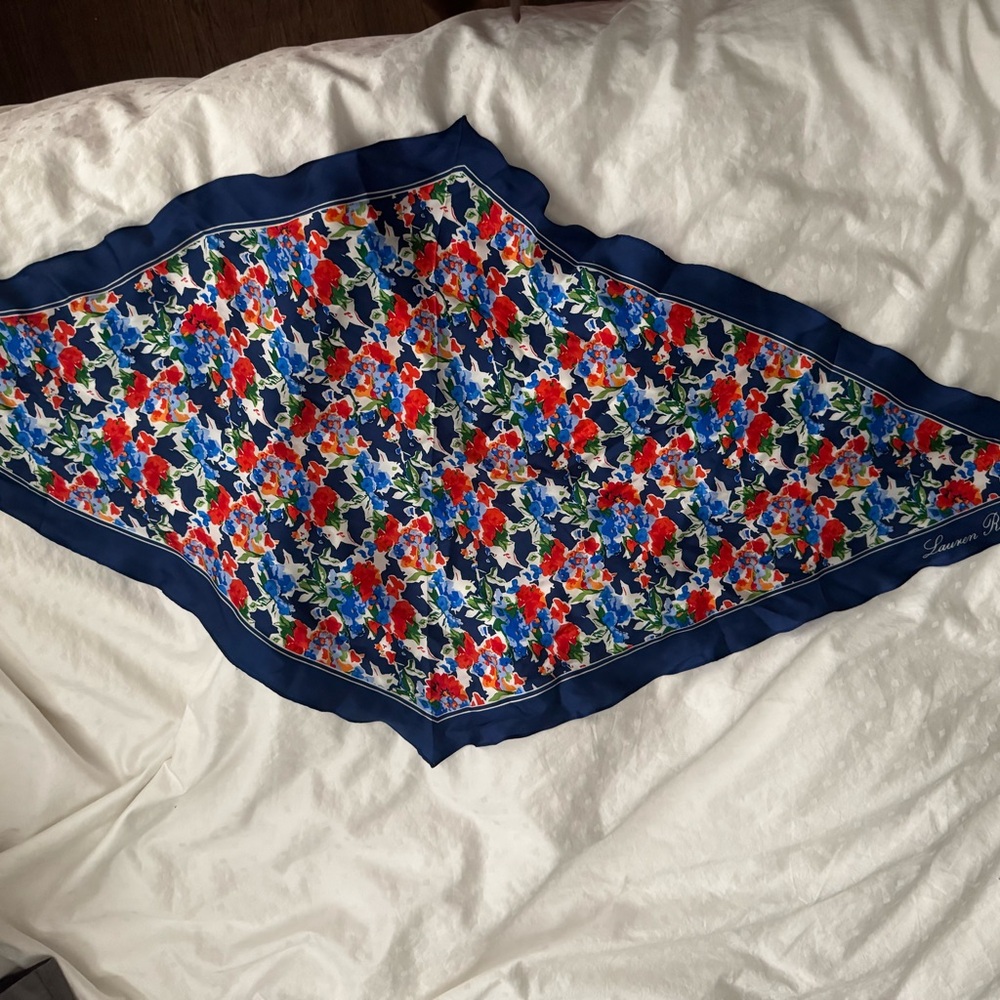 Lauren Ralph Lauren Navy Floral Silk Scarf - Picture 2 of 3